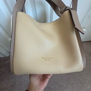 Kate Spade Knott Colorblock Tote Shoulder Bag Beige Gold Hardware Zip